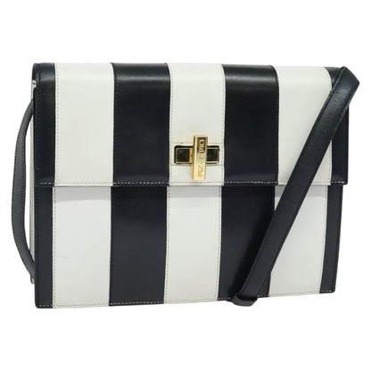 Celine CELINE Shoulder Bag Leather White Navy gold Authentic 127598