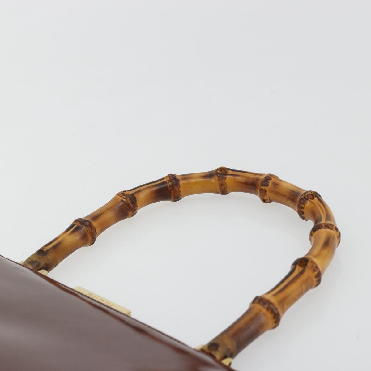 Gucci GUCCI Bamboo Hand Bag Patent leather Brown Gold 000 781 0295 Authentic 175307