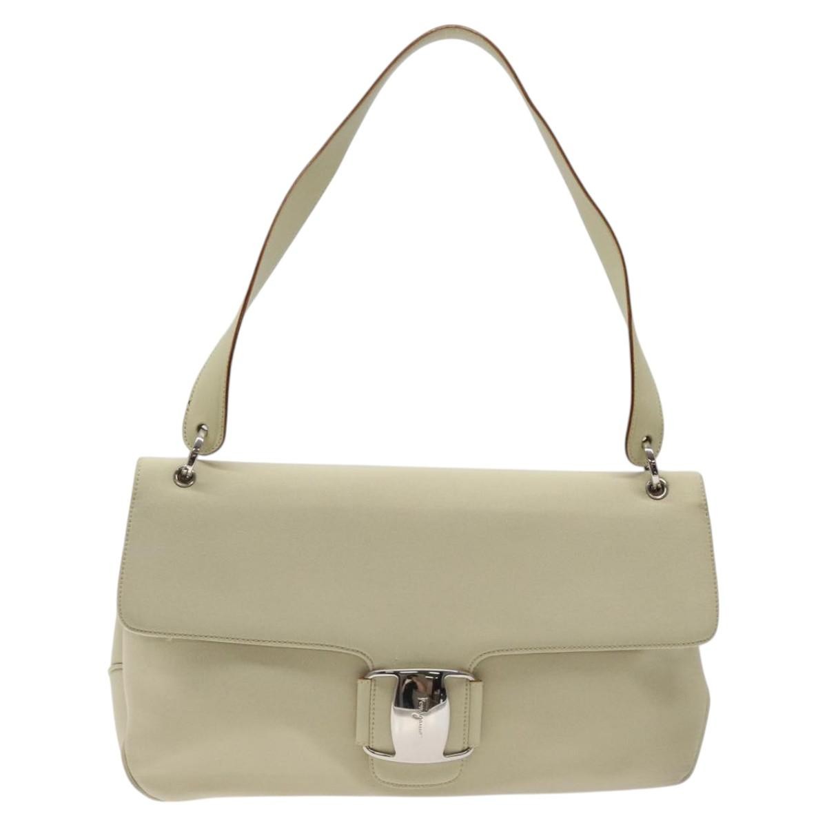 Salvatore Ferragamo Salvatore Ferragamo Gancini Shoulder Bag Canvas White Silver Authentic bs25930