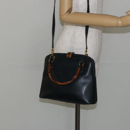 Gucci GUCCI Bamboo Hand Bag Leather 2way Navy Gold 000 2058 0290 0 Authentic 145765