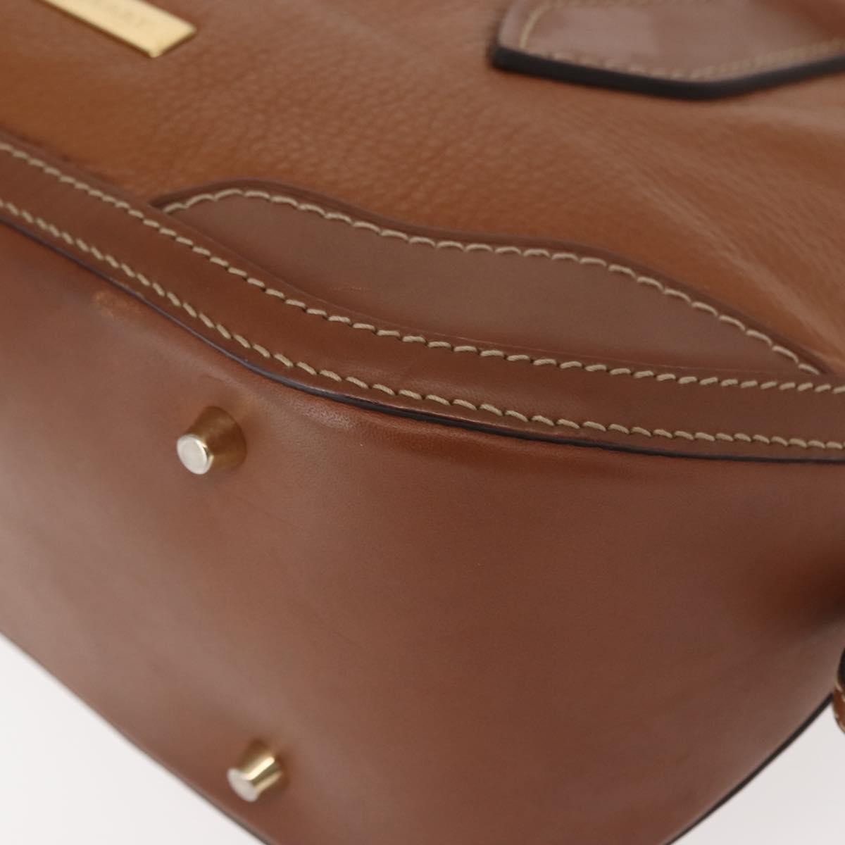 Burberry BURBERRY Hand Bag Leather Brown Gold Authentic ep11577