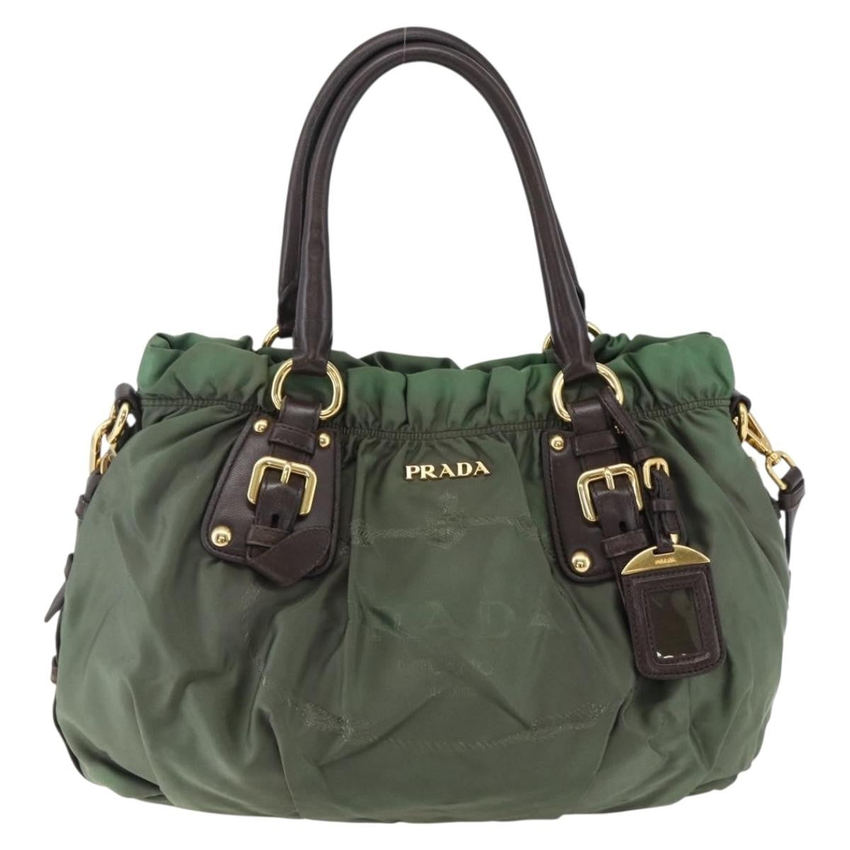 Prada PRADA Hand Bag Nylon 2way Khaki Gold Authentic 170942