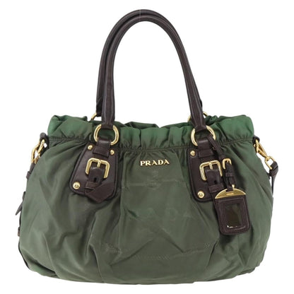 Prada PRADA Hand Bag Nylon 2way Khaki Gold Authentic 170942
