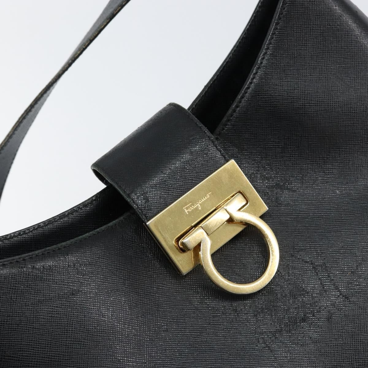 Salvatore Ferragamo Salvatore Ferragamo Gancini Shoulder Bag Leather Black Gold Authentic BA8226