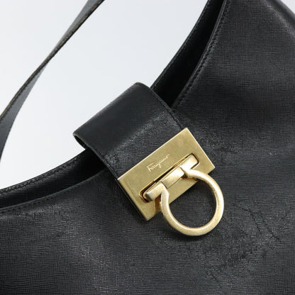Salvatore Ferragamo Salvatore Ferragamo Gancini Shoulder Bag Leather Black Gold Authentic BA8226