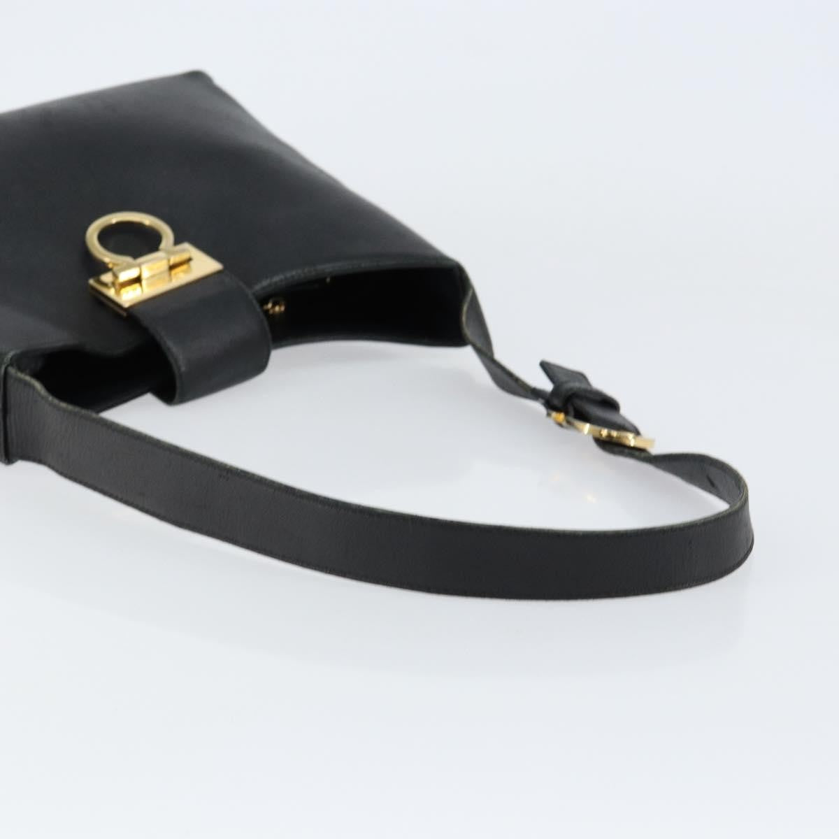Salvatore Ferragamo Salvatore Ferragamo Gancini Shoulder Bag Leather Black Gold Authentic BA8226