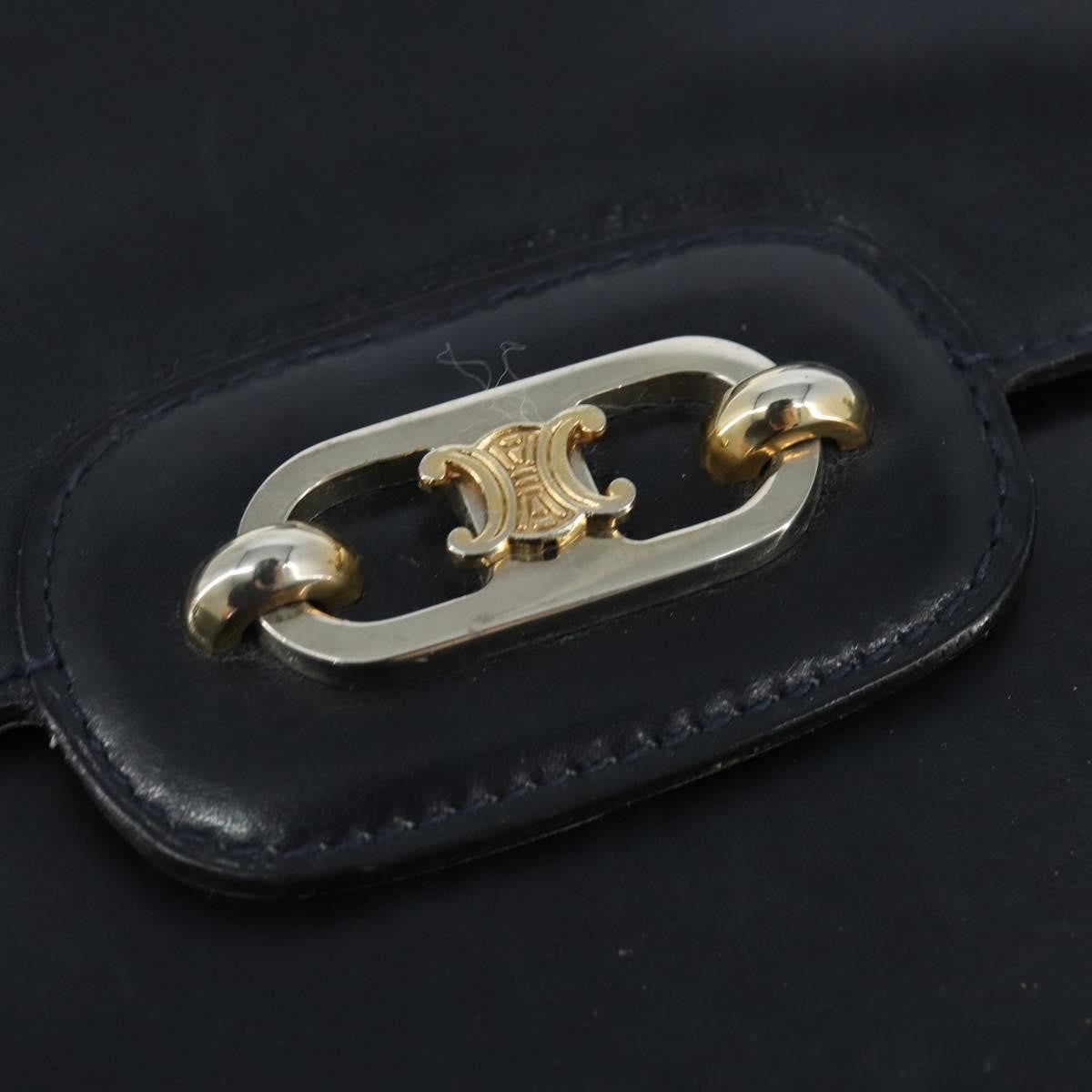 Celine CELINE Shoulder Bag Leather Navy Gold Authentic 149191