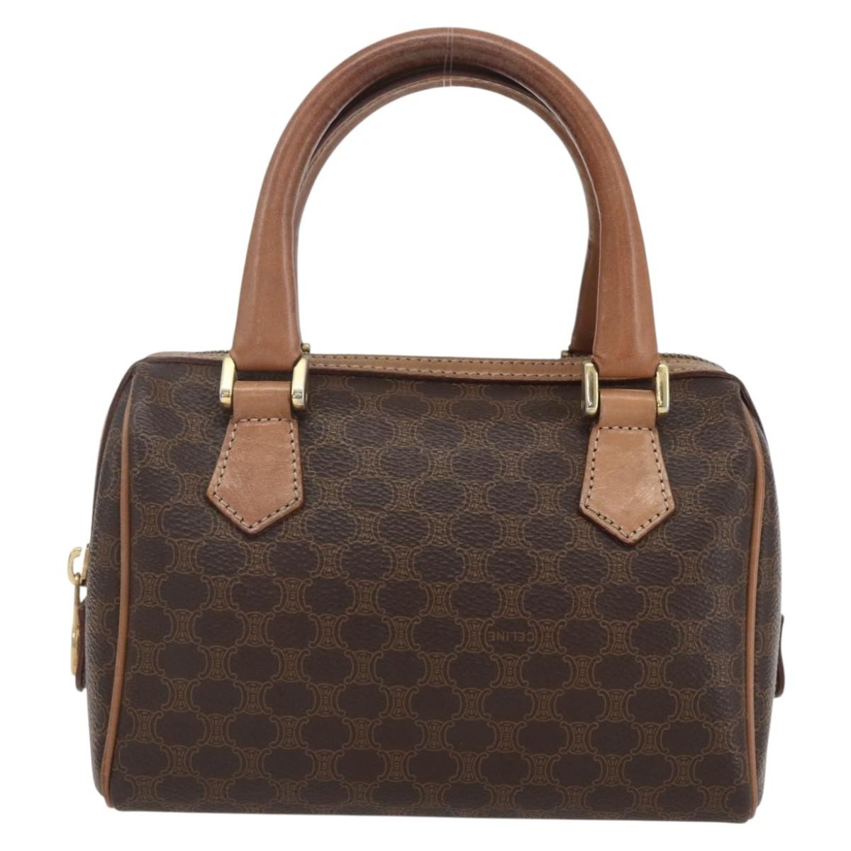Celine CELINE Macadam Canvas Mini Hand Bag PVC Leather Brown Gold Authentic mr1952