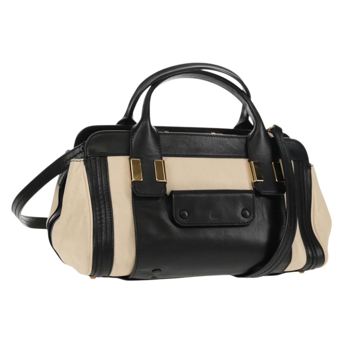Chloé Chloé Chloe Alice Hand Bag Leather 2way White Black Authentic BA6836