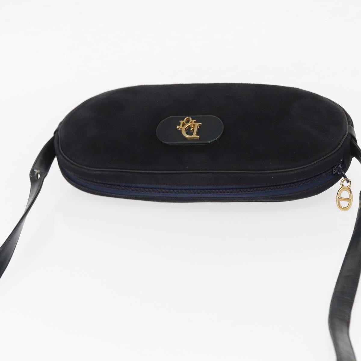Dior Christian Dior Shoulder Bag Suede Black Gold Authentic 157242