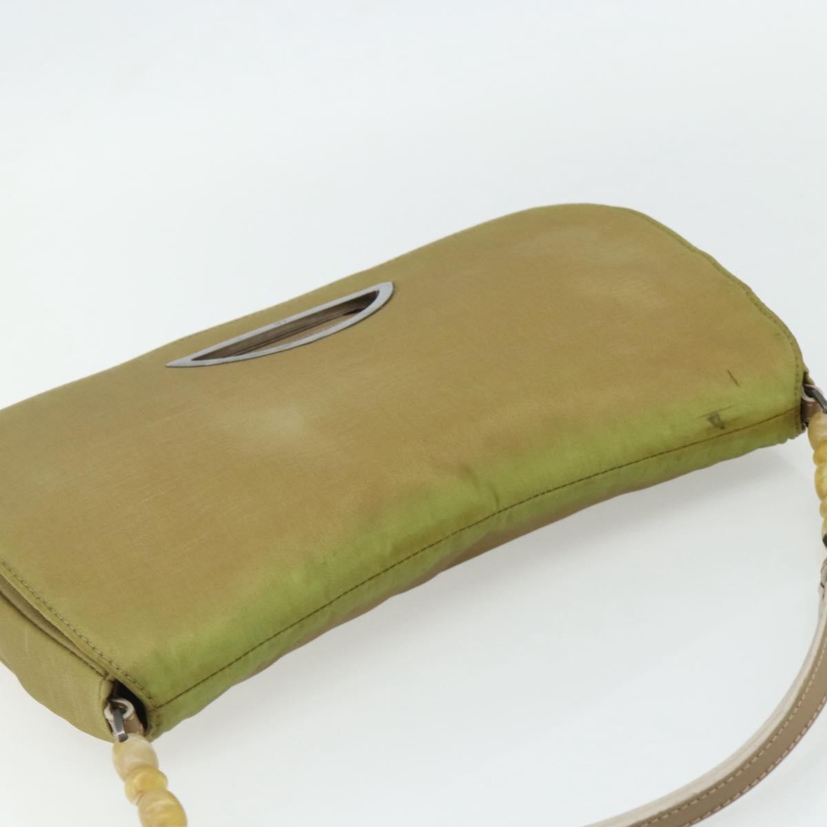 Dior Christian Dior Maris Pearl Shoulder Bag Nylon Beige Silver Authentic 180083