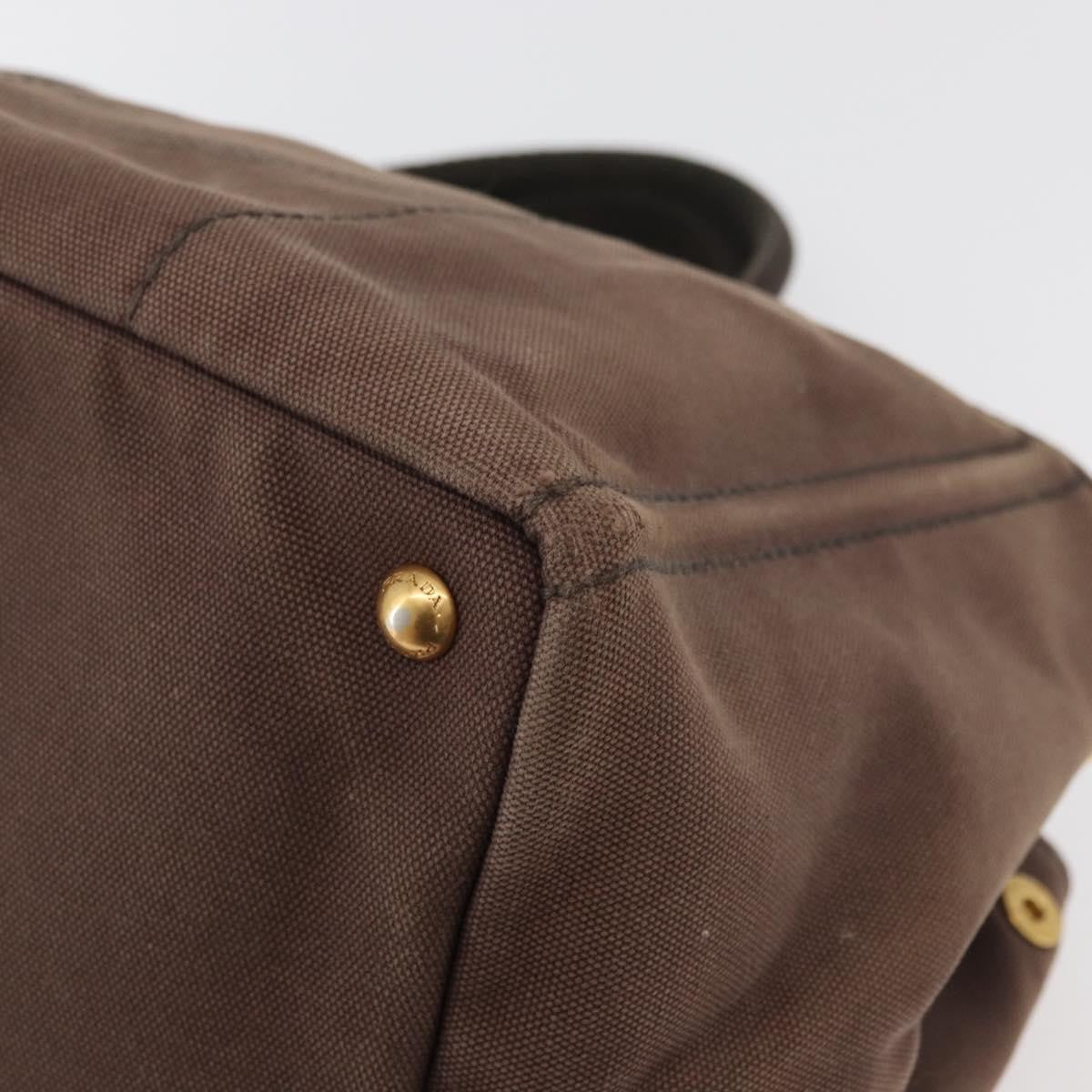 Prada PRADA Canapa MM Hand Bag Canvas Brown Gold Authentic 176198
