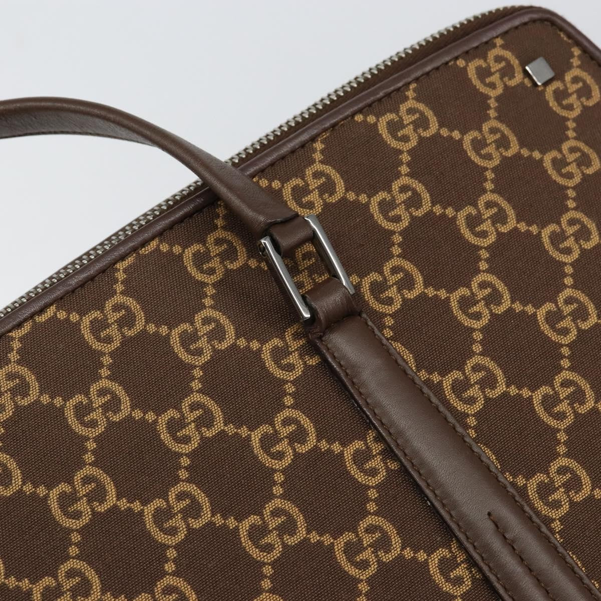 Gucci GUCCI GG Canvas Hand Bag Leather Brown Gold Authentic 149459