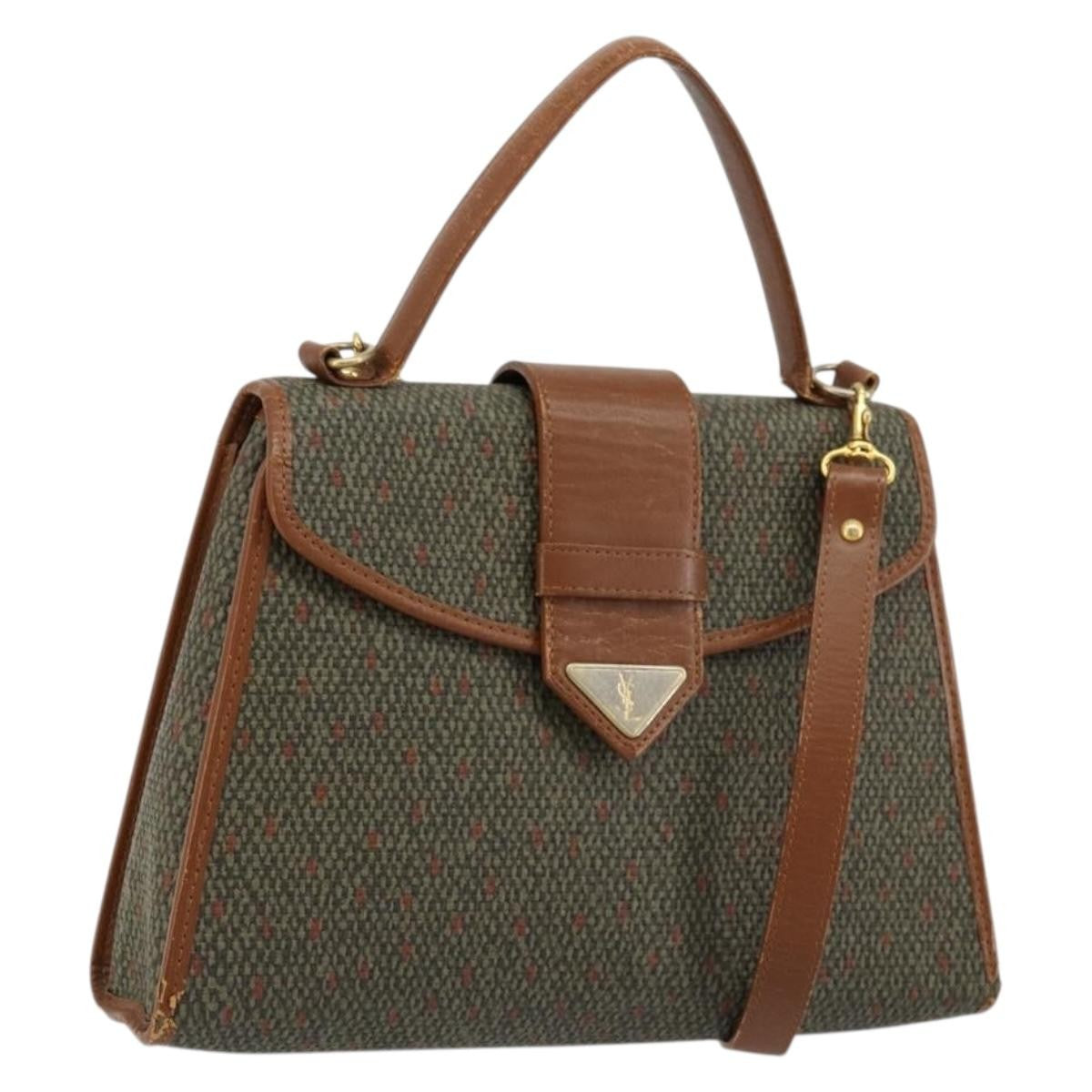 Saint Laurent SAINT LAURENT Hand Bag Coated Canvas 2way Khaki Gold Authentic bs34511