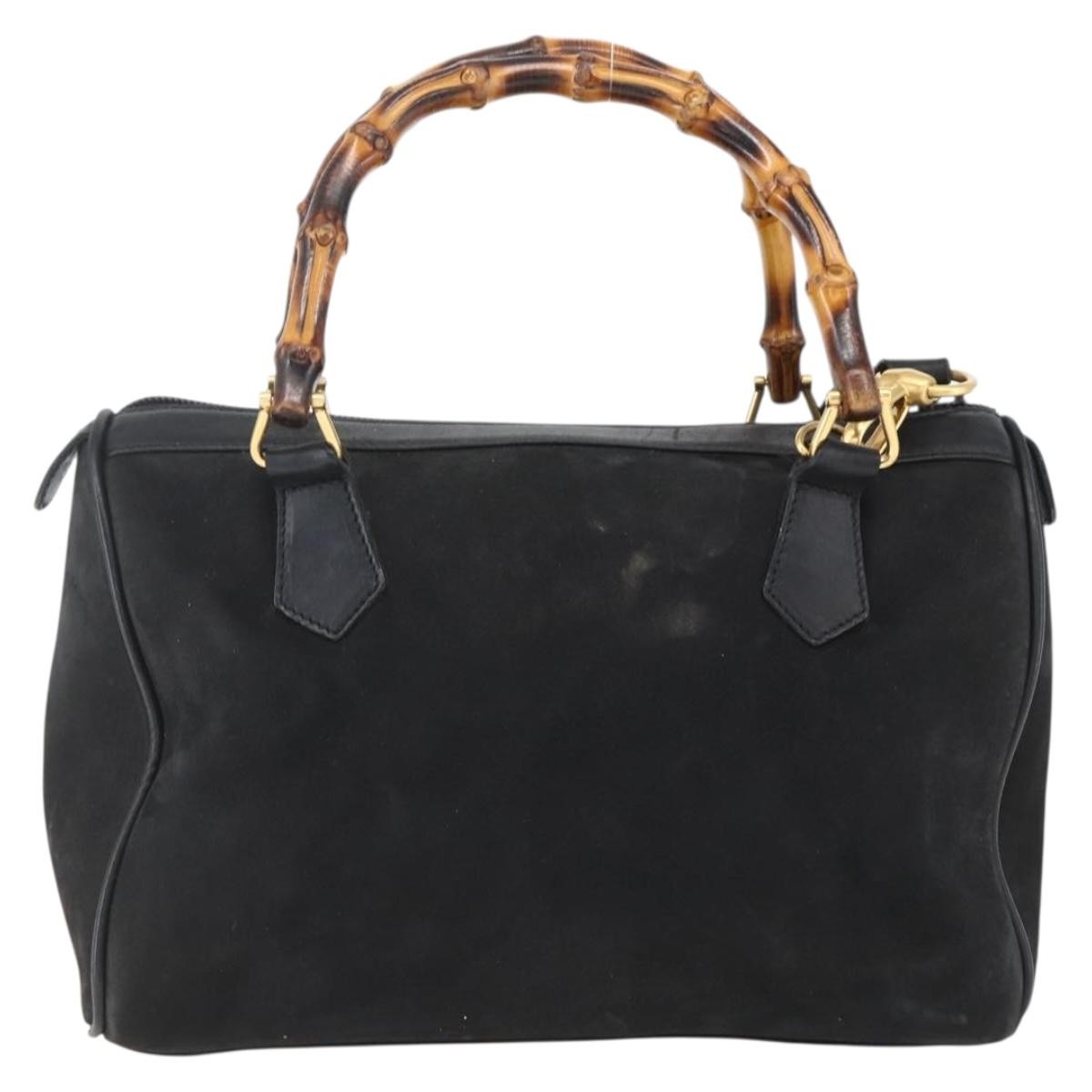 Gucci GUCCI Bamboo Hand Bag Suede 2way Black Gold 000 3444 0294 Authentic 161026