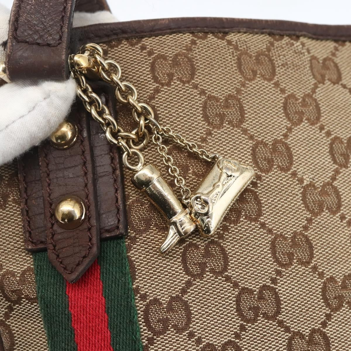Gucci GUCCI GG Canvas Web Sherry Line Shoulder Bag Beige Gold 144388 Authentic hk3291