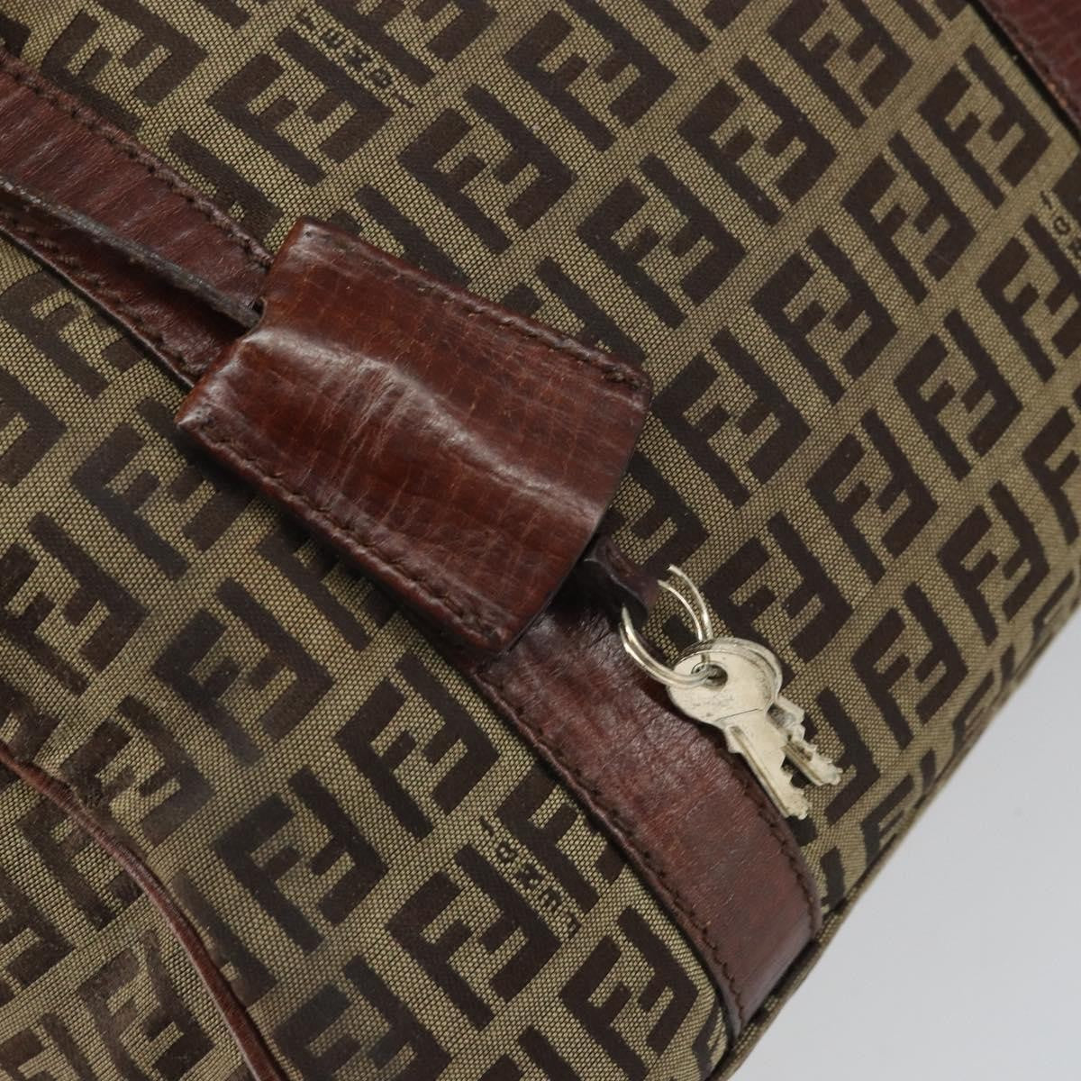 Fendi FENDI Zucchino Canvas Hand Bag Beige Gold Authentic ka2154