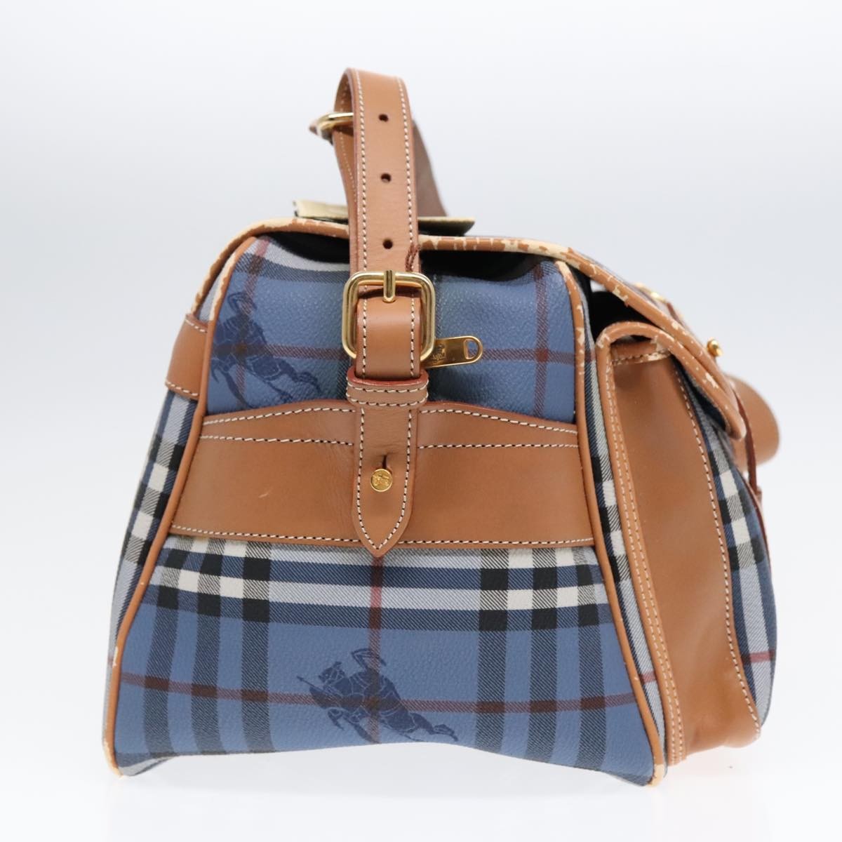 Burberrys Burberrys Nova Check Shoulder Bag PVC Leather Blue Gold Authentic 92155