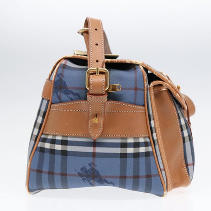 Burberrys Burberrys Nova Check Shoulder Bag PVC Leather Blue Gold Authentic 92155