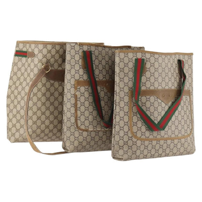 Gucci GUCCI GG Plus Supreme Web Sherry Line Tote Bag PVC 3 Set Beige Red Authentic BSZ437