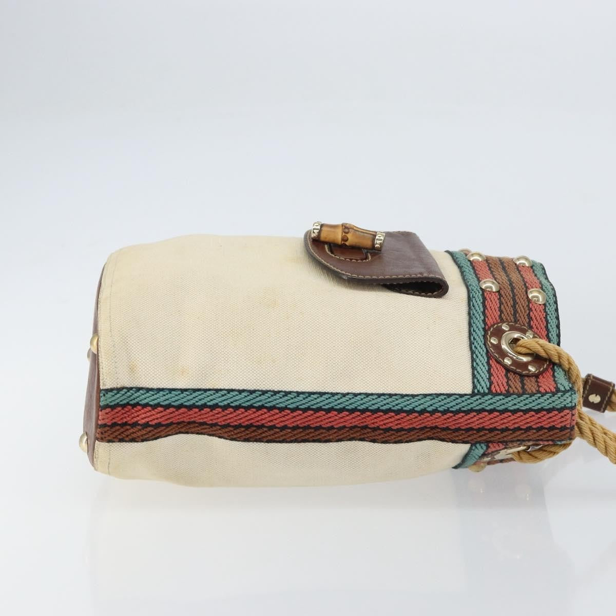Gucci GUCCI Bamboo Shoulder Bag Canvas Beige Gold 141936 Authentic 156435