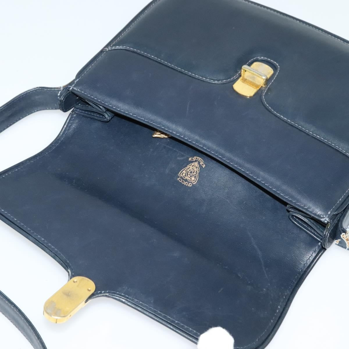Gucci GUCCI Shoulder Bag Leather Navy Gold Authentic ep8402
