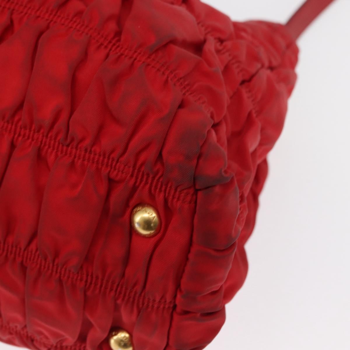 Prada PRADA Hand Bag Nylon Leather 2way Red Gold Authentic 155077