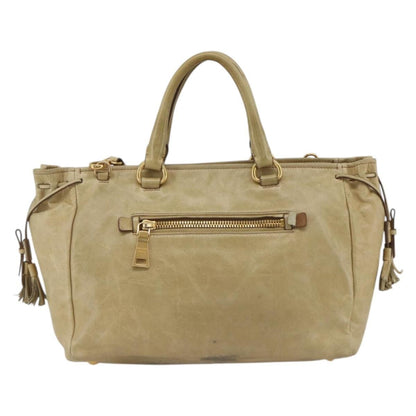 Prada PRADA Hand Bag Leather 2way Beige Gold Authentic 174345