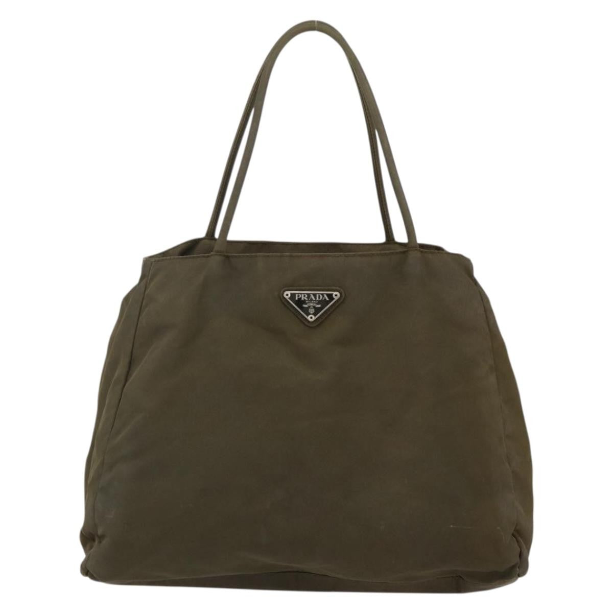 Prada PRADA Hand Bag Nylon Khaki Silver Authentic 175337