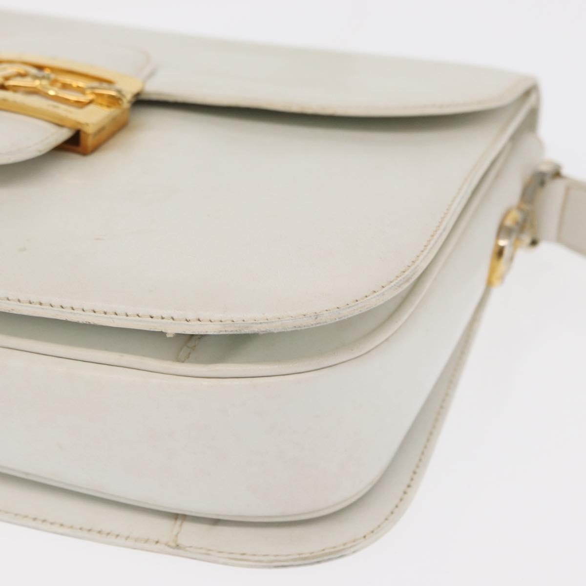 Celine CELINE Shoulder Bag Leather White Gold Authentic yk19773