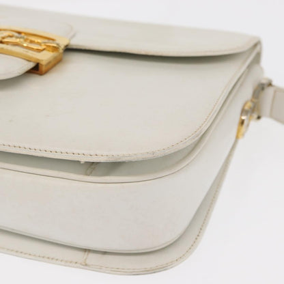 Celine CELINE Shoulder Bag Leather White Gold Authentic yk19773