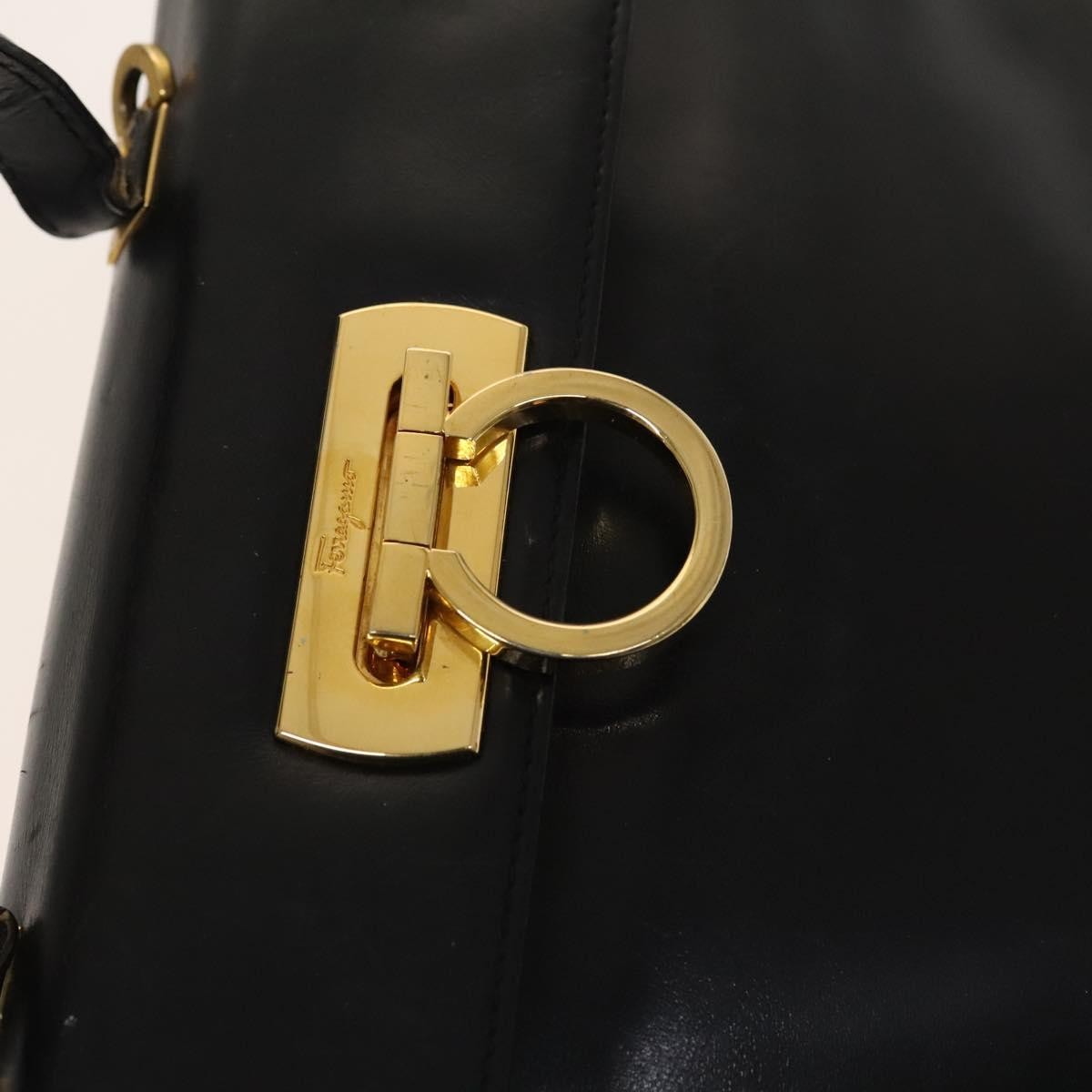 Salvatore Ferragamo Salvatore Ferragamo Gancini Hand Bag Leather 2way Black Gold Authentic BD1703