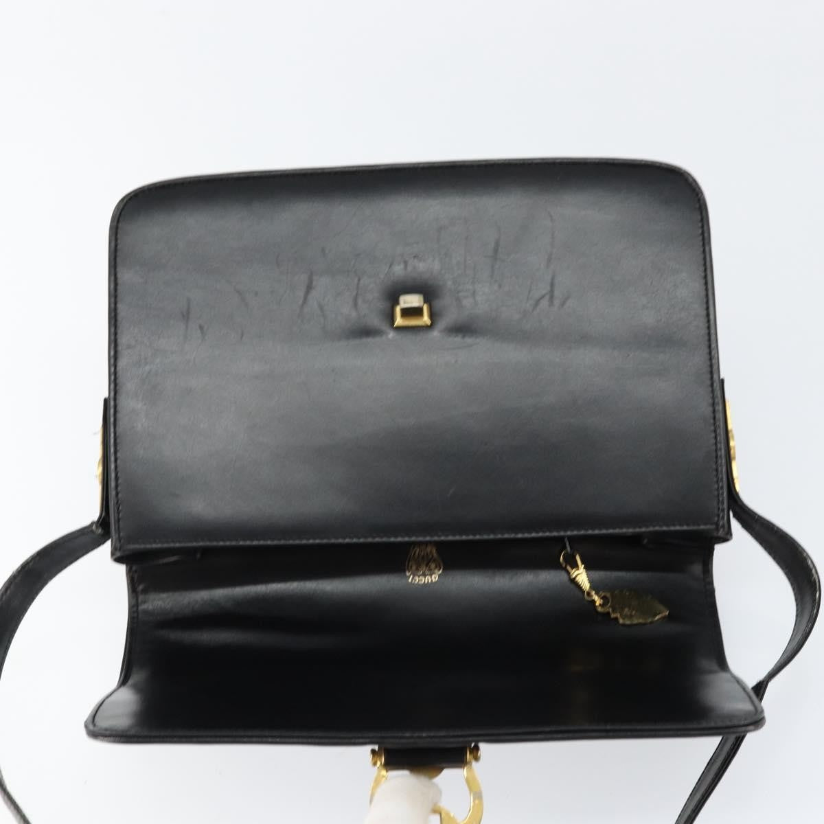 Gucci GUCCI Web Sherry Line Shoulder Bag Leather Black Gold Authentic SW1764