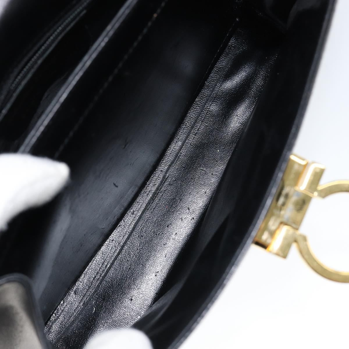 Salvatore Ferragamo Salvatore Ferragamo Gancini Hand Bag Leather Black Gold Authentic 149087