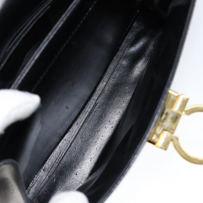 Salvatore Ferragamo Salvatore Ferragamo Gancini Hand Bag Leather Black Gold Authentic 149087