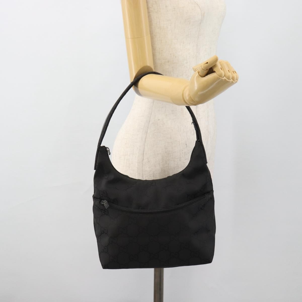 Gucci GUCCI GG Canvas Shoulder Bag Nylon Black Silver 01 3386 Authentic 178845