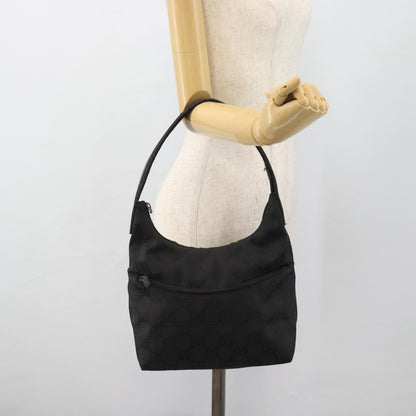 Gucci GUCCI GG Canvas Shoulder Bag Nylon Black Silver 01 3386 Authentic 178845