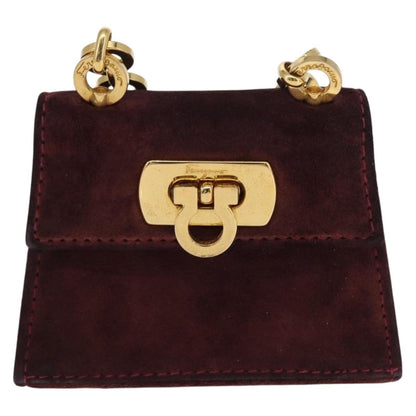 Salvatore Ferragamo Salvatore Ferragamo Chain Gancini Shoulder Bag Suede Purple Gold Authentic 152790