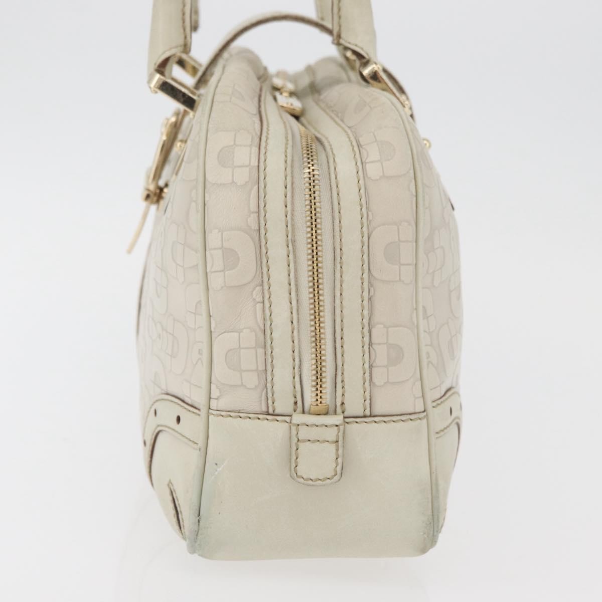 Gucci GUCCI Horsebit Hand Bag Leather White Gold 145770 Authentic bs34368