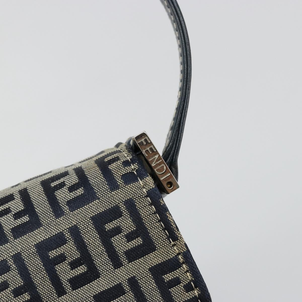 Fendi FENDI Zucchino Canvas Shoulder Bag Navy Silver Authentic 182201V