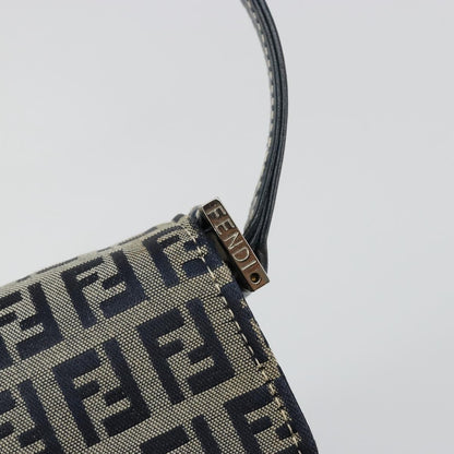 Fendi FENDI Zucchino Canvas Shoulder Bag Navy Silver Authentic 182201V