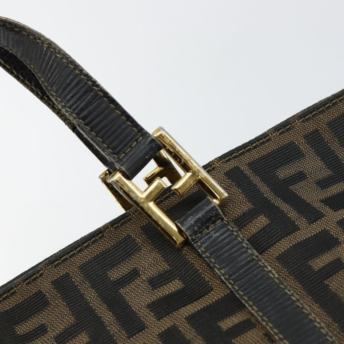 Fendi FENDI Zucca Canvas Hand Bag Brown Black gold Authentic 146809