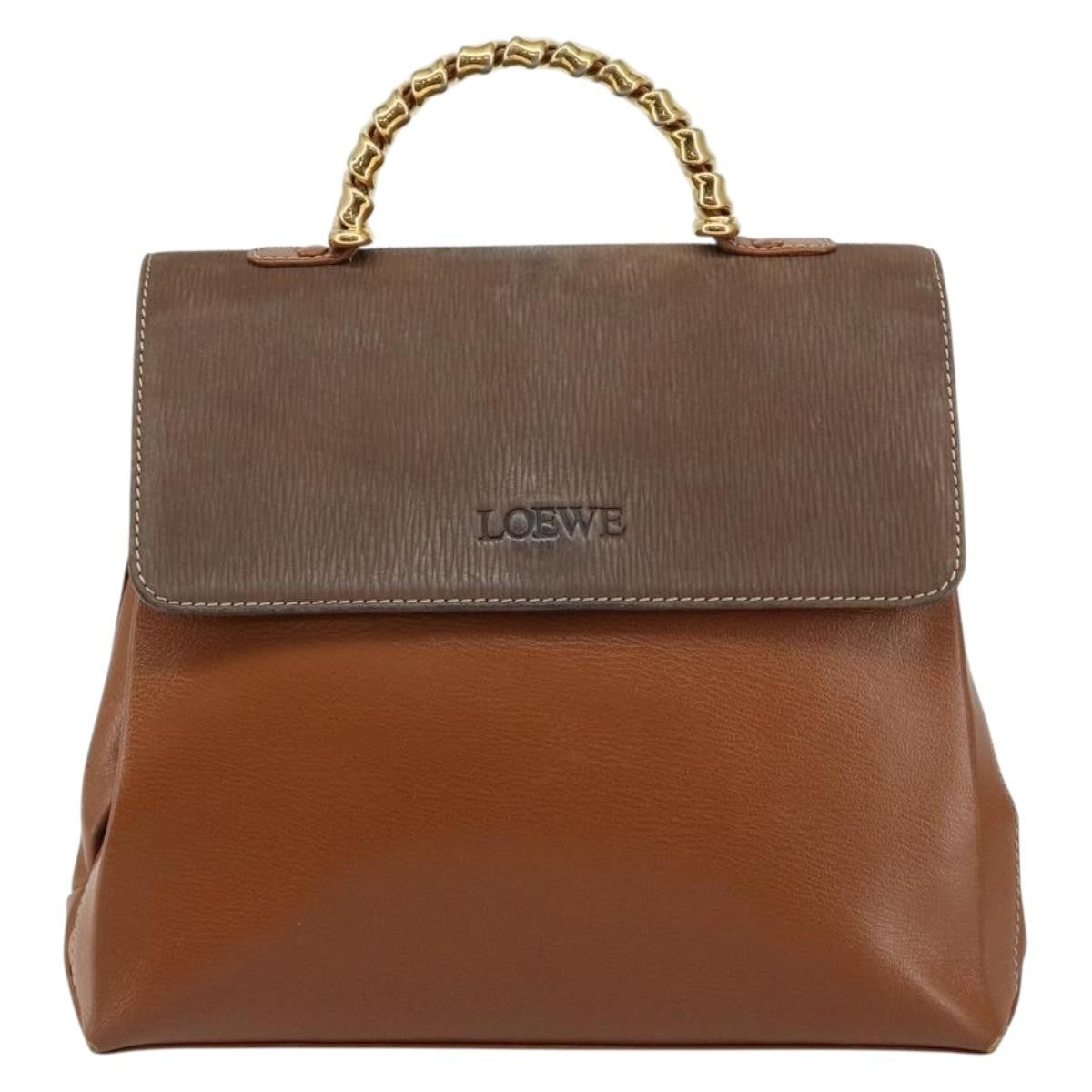 Loewe LOEWE Velazquez Hand Bag Suede Leather Brown Gold Authentic ep11077