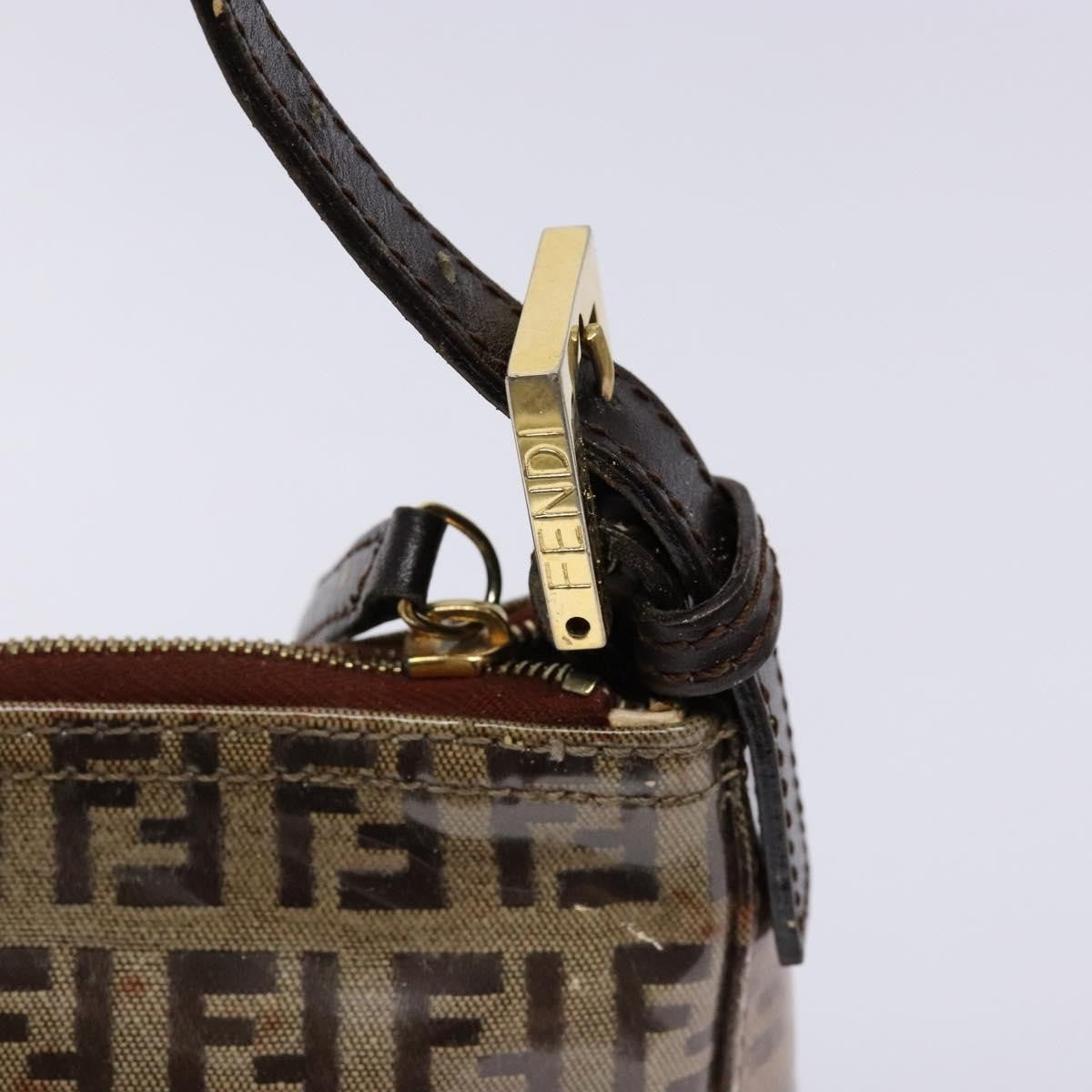 Fendi FENDI Zucchino Canvas Shoulder Bag Coated Canvas Beige Gold Authentic 136436