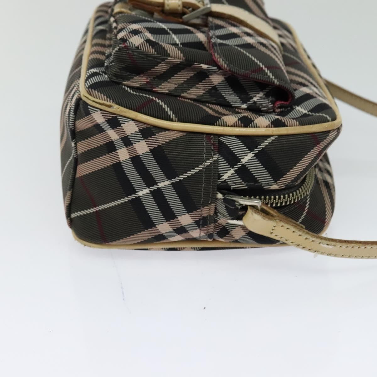 Burberry BURBERRY Nova Check Blue Label Shoulder Bag Nylon Brown Silver Authentic ti3061