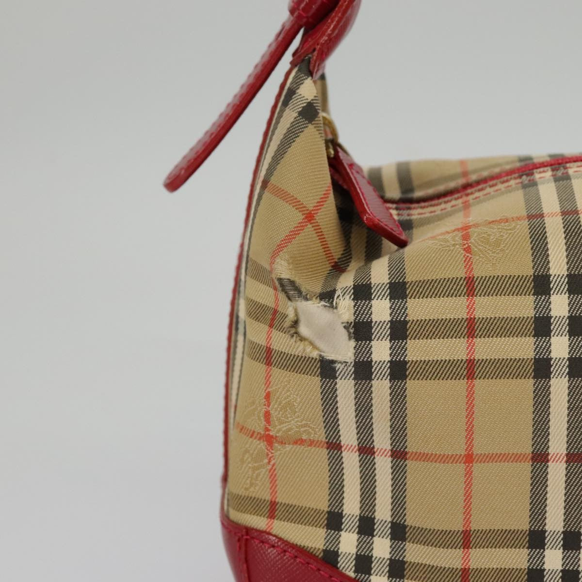 Burberry BURBERRY Nova Check Shoulder Bag Canvas Leather Beige Gold Red Authentic 98900