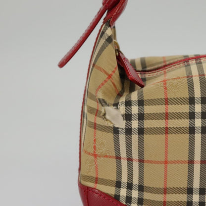 Burberry BURBERRY Nova Check Shoulder Bag Canvas Leather Beige Gold Red Authentic 98900