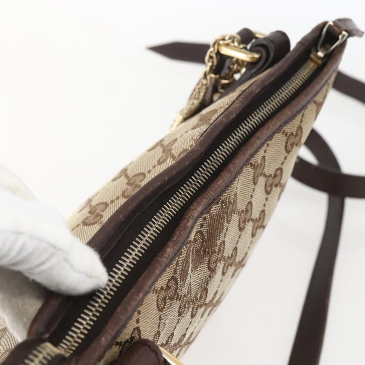 Gucci GUCCI GG Canvas Web Sherry Line Shoulder Bag Beige Gold 144388 Authentic hk3291