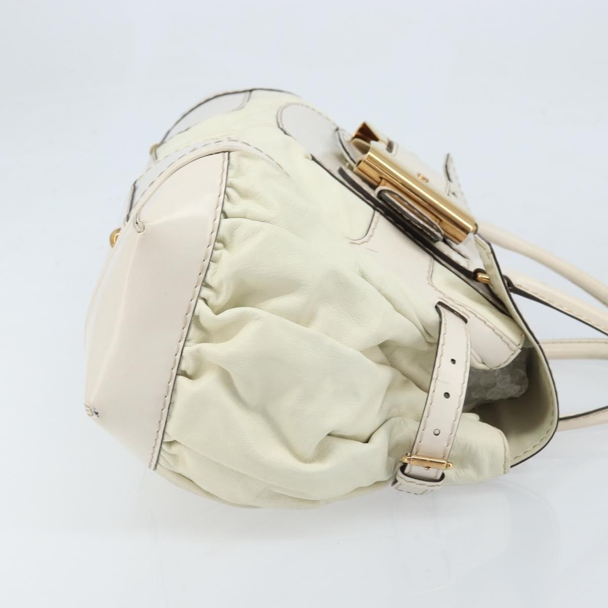 Gucci GUCCI Hand Bag Leather White Gold 189883 Authentic ka2690