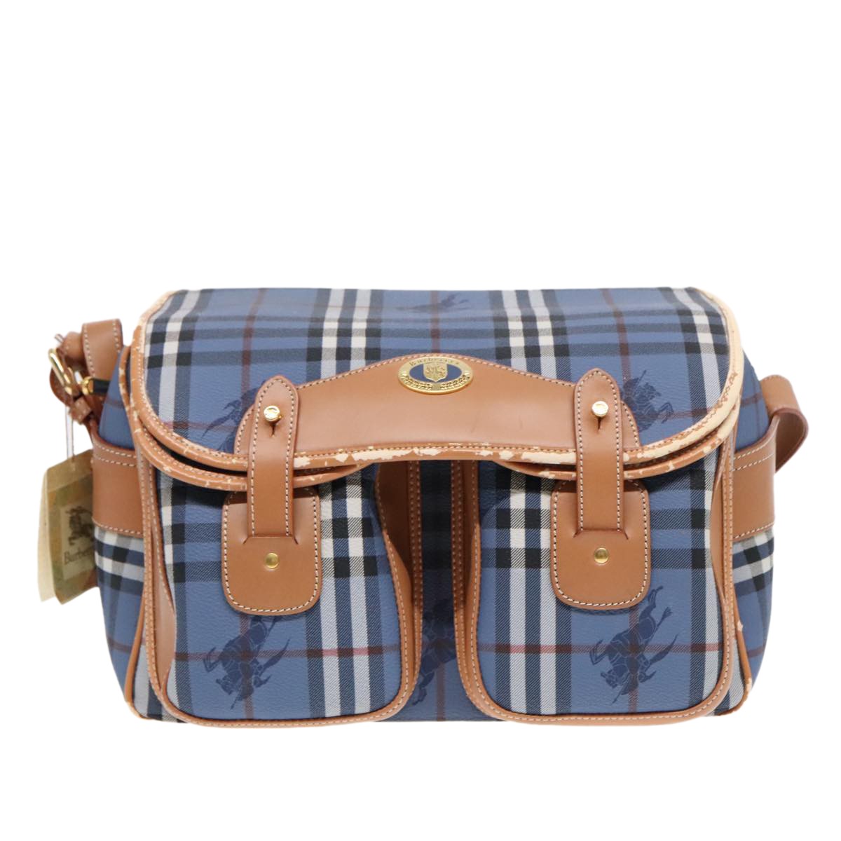 Burberrys Burberrys Nova Check Shoulder Bag PVC Leather Blue Gold Authentic 92155
